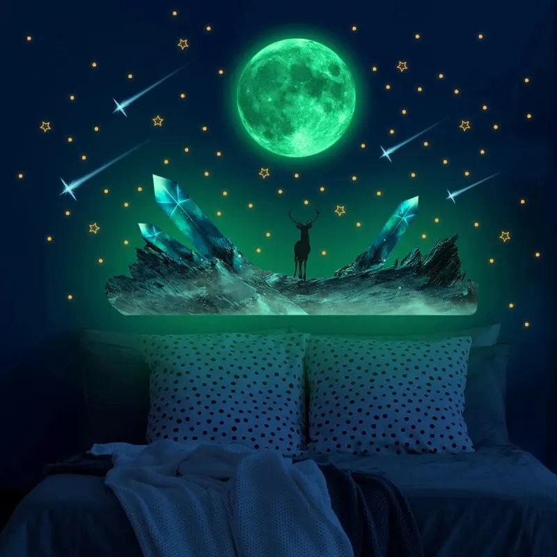 Wall Stickers: Moon Moose Meteor Glow-in-the-dark Stars Bedroom Living Room Luminous Self-adhesive Wall Decal