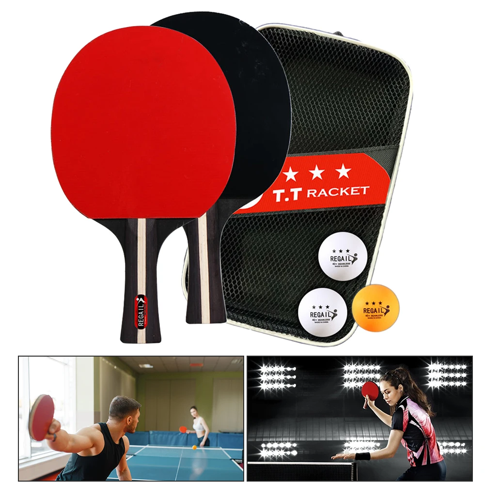 Table Tennis Racket 2 Rackets & 3 Balls Table Tennis Paddles Professional Ping Pong Paddles Set with Bag for Advanced Training