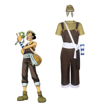 Costume Cosplay Usopp, Parrucca Marrone, Tuta, Maglietta, Sciarpa, Set Completo per Adulti, Abito per Carnevale e Halloween