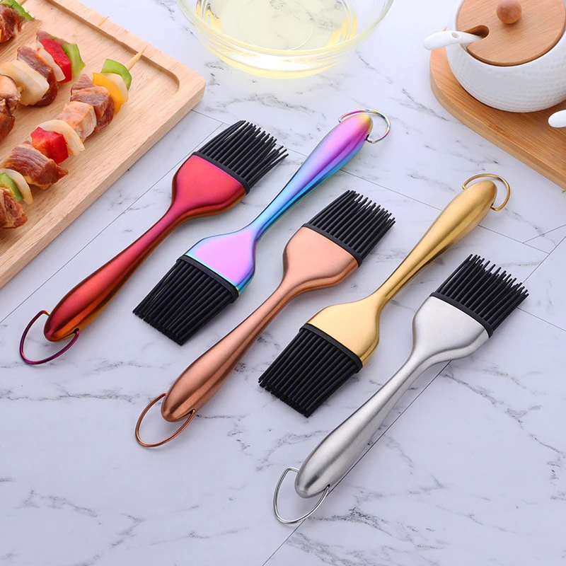 Oil Brushes Stainless Steel Silicone BBQ Grill Oil Sauce Brush Kitchen Removable and Hanging Baking Cooking Brushes BBQ Tools oil brush silicone basting brush oil bottle brush