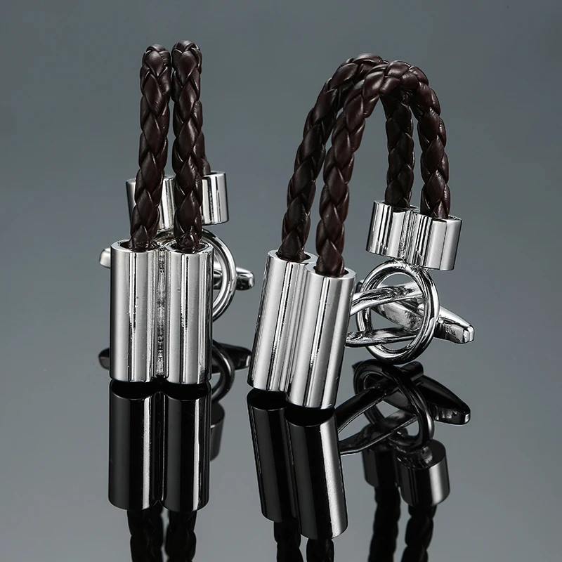 

Мужские французские запонки для рубашки, Классические Коричневые кожаные бриллиантовые запонки для делового костюма, аксессуары, ювелирные изделия в подарок