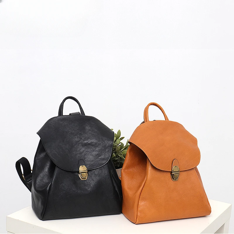 Large travel laptop bag student leisure backpack retro flip backpack women's leather shoulder bag