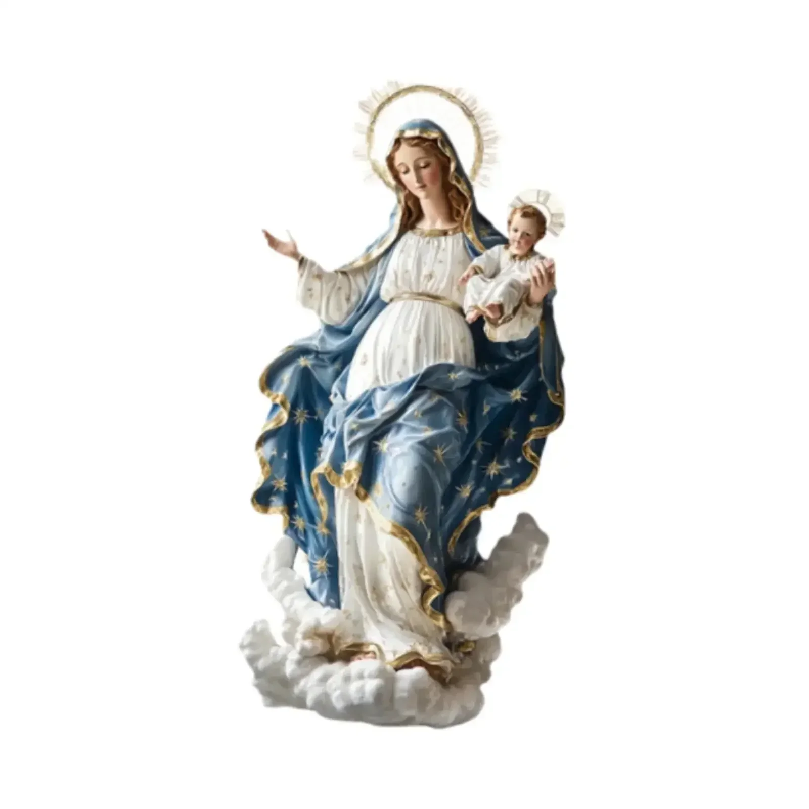 Blessed Mary Figurine Christmas Scene Decorative with Child Jesus Tabletop