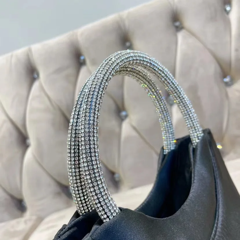 Luxury Satin Women's Handbag Glitter Shiny Rhinestones Diamonds Evening Bag Wedding Party Clutch Purse  Shoulder Crossbody Bag
