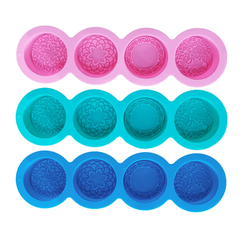 Silicone Mold 3D Handmade Silicone Soap Mold 4 Types Flower Soap Making Mould DIY Circular Shape Soaps Craft Tools Round Mooncake Mold