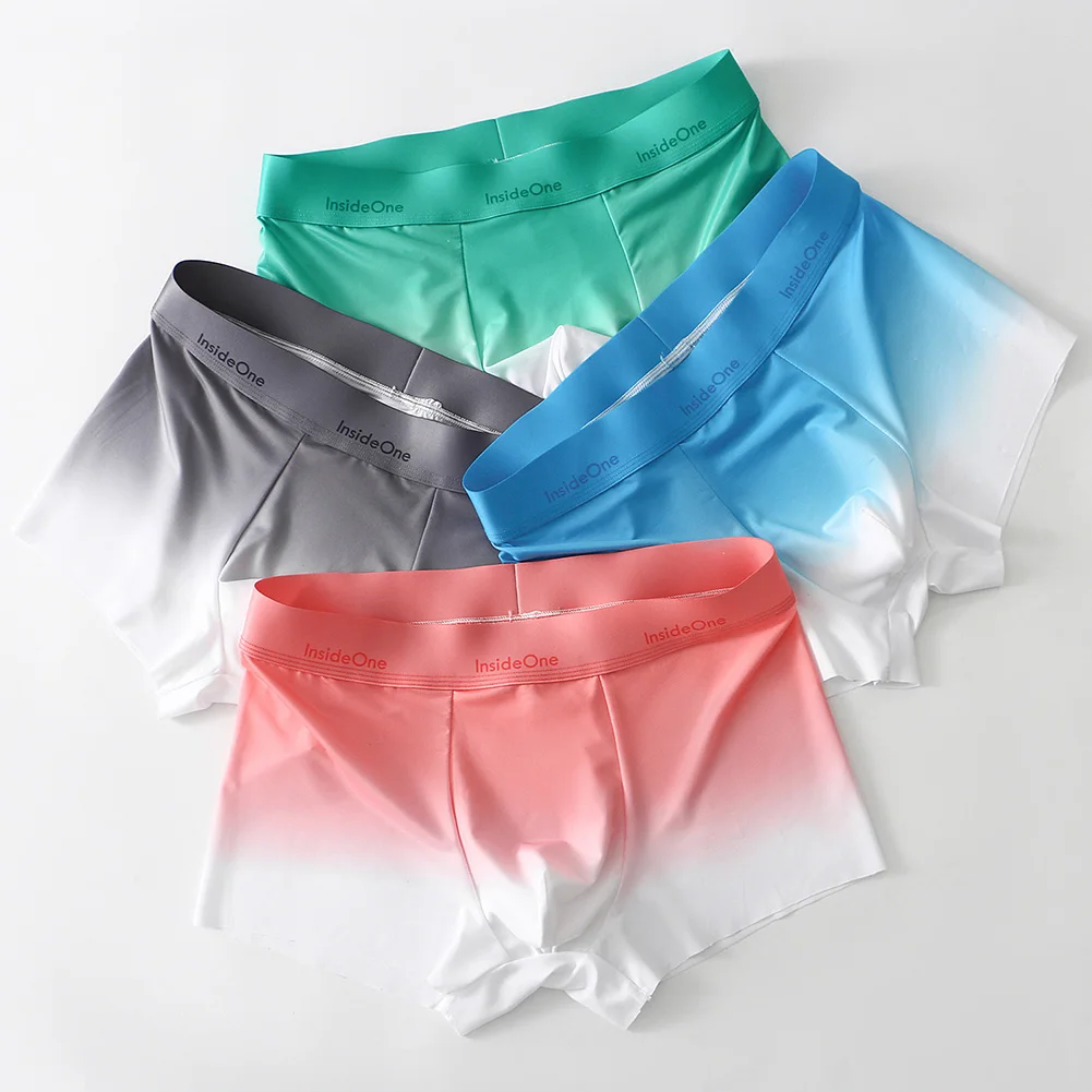 Men Gradient Sleepwear U Pouch Underwear Boxer Briefs Middle Waist Comfort Flex Waistband Colorful Beachwear Panties 2023 Hot