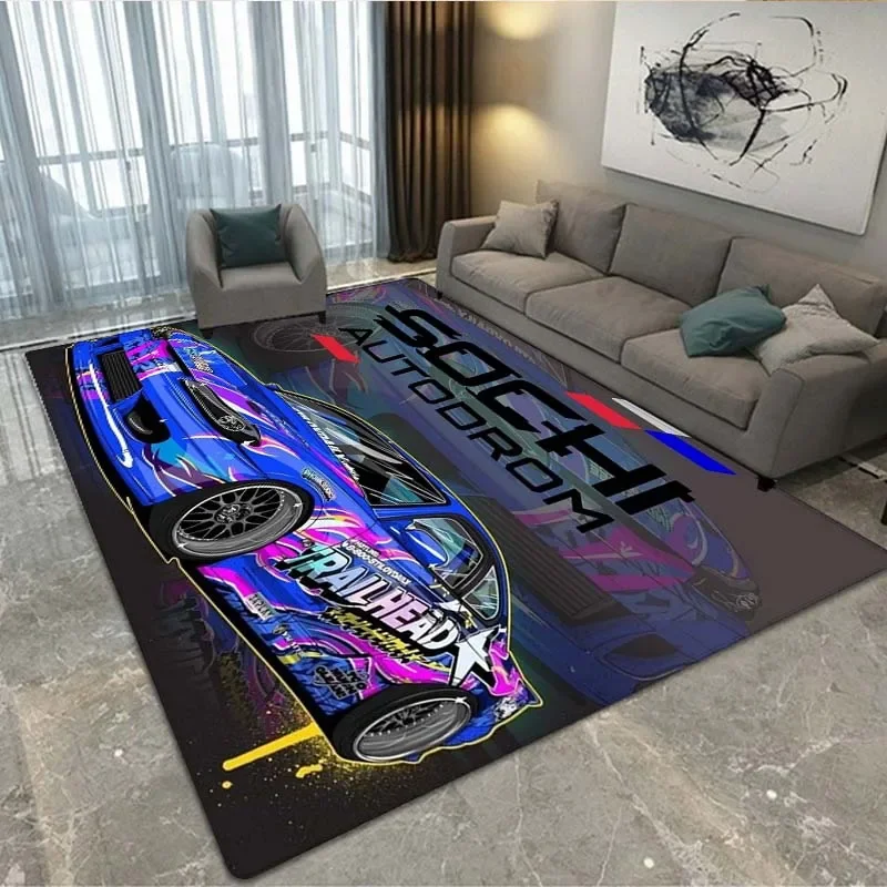 

Retro racing pattern art carpet for bedroom living room cool old car floor mats home decoration non-slip floor mat carpet