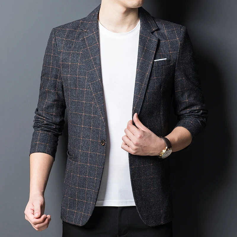 Blazers for Men's Fashion Business Plaid Gentleman Trend British Style Casual Slimming Wedding Work Korean Version Blazer Men 3