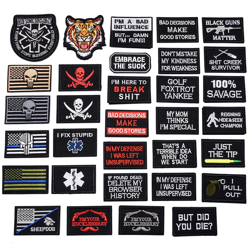 Ricamo Lettera Inglese Tactical Patch Zaino Vestiti Sticker Punisher Army Hook And Loop Emblem Morale Combat Badge