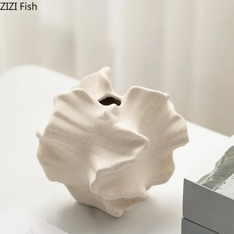 Artistic Ceramic Wrinkle Vase – Abstract Porcelain Flower Pot