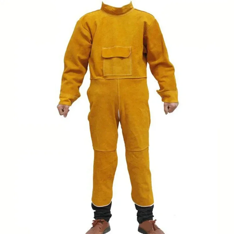 Leather Welding Jacket Heavy Duty Welding Apron with Welder Sleeves Adjustable Buckle Strap Fire/Heat Resistant XXL XXXL
