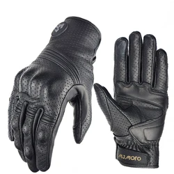 Men's Retro Genuine Leather Motorcycle Gloves - Summer Breathable Moto Gear Accessories - L (G01 - Perforation)