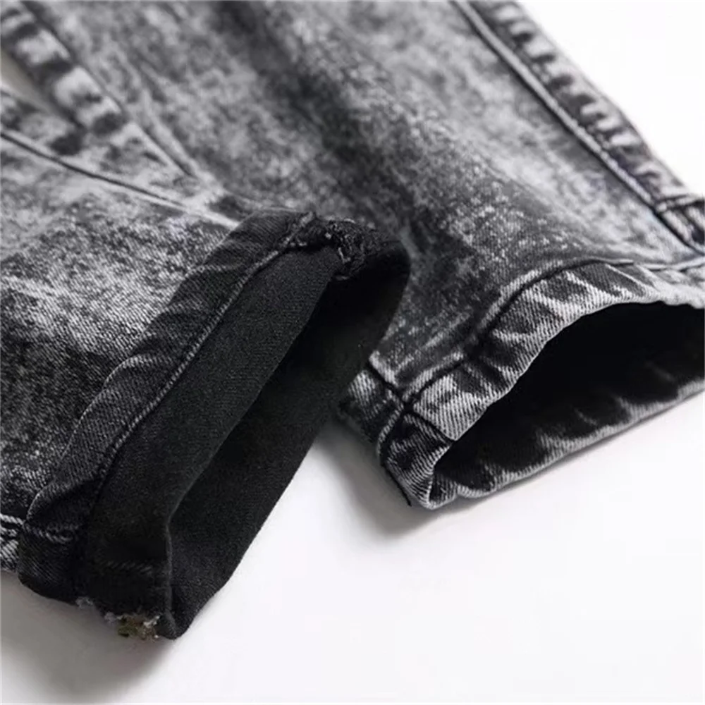 Summer Spliced Men's Jeans 3D Marble Style Slim Fit Black Grey Gradient Pants High Elastic High Street Dirty Resistant  EH · MD®
