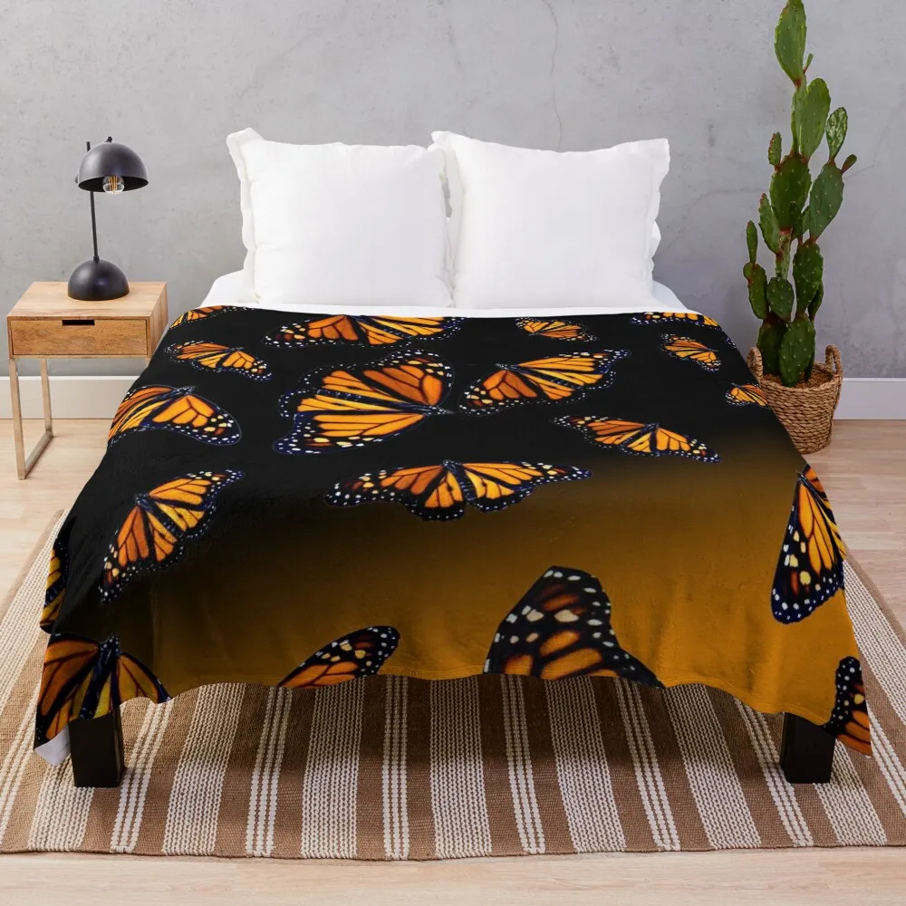 

Одеяло для пикника, Роскошное дизайнерское одеяло с изображением оранжевого монарка и бабочек