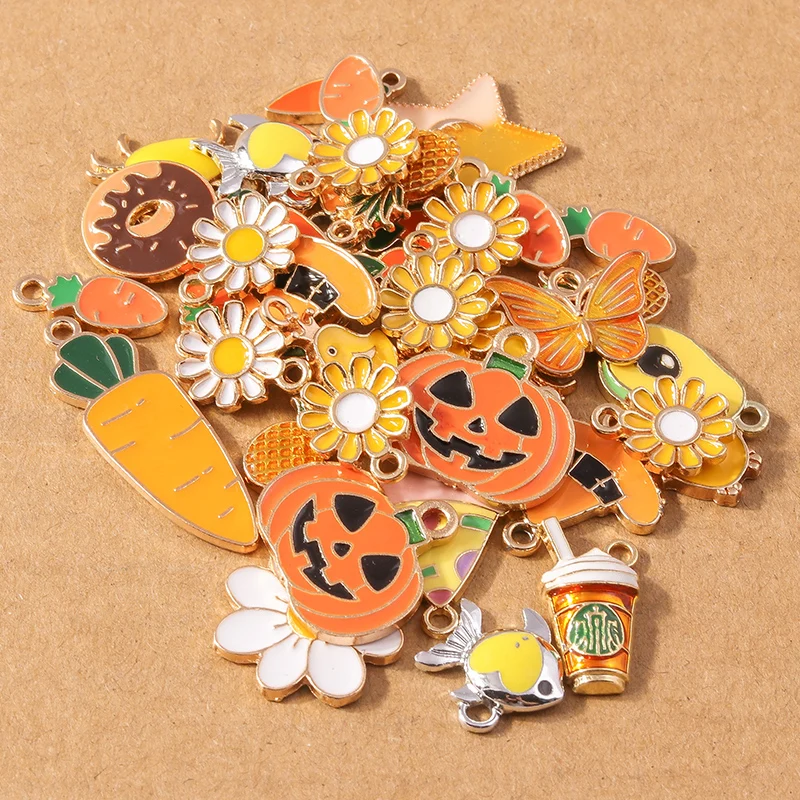 10 Stück zufällige gemischte Emaille-Tier-Charms, Herz-Blumen-Anhänger für Schmuckherstellung, Ohrringe, Halskette, DIY-Armband-Zubehör – Detail 6