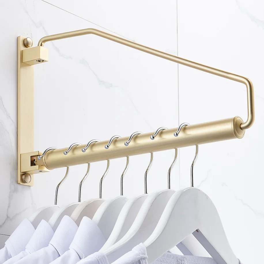 Brass revolving clothes hanger golden clothes hanger balcony wardrobe storage rack perforated wall hanging rod