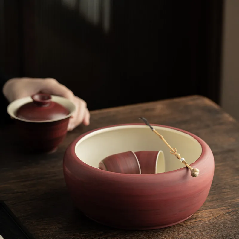 1100ML Wabi Sabi Style Powder Yin Jianshui Writing-brush Washer Tea Garbage Can Tea Dust Cylinder Barrel Chaxi Teaset Decoration