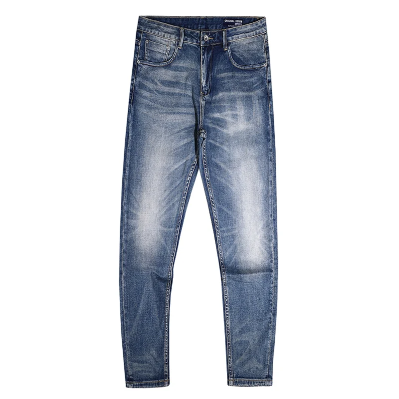 Italian Style Fashion Men Jeans High Quality Retro Blue Stretch Slim Fit Ripped Jeans Men Vintage Designer Denim Pants Hombre