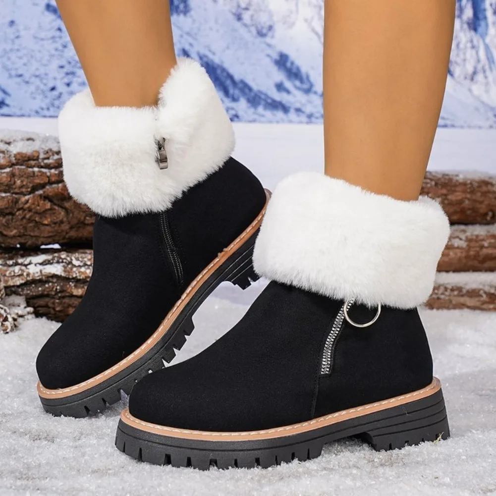 Woman Snow Boots 2025 New Anti-Slip Platform Winter Boots Woman Comfortable Keep Warm Plush Shoes Furry Faux Fur Shoes for Women