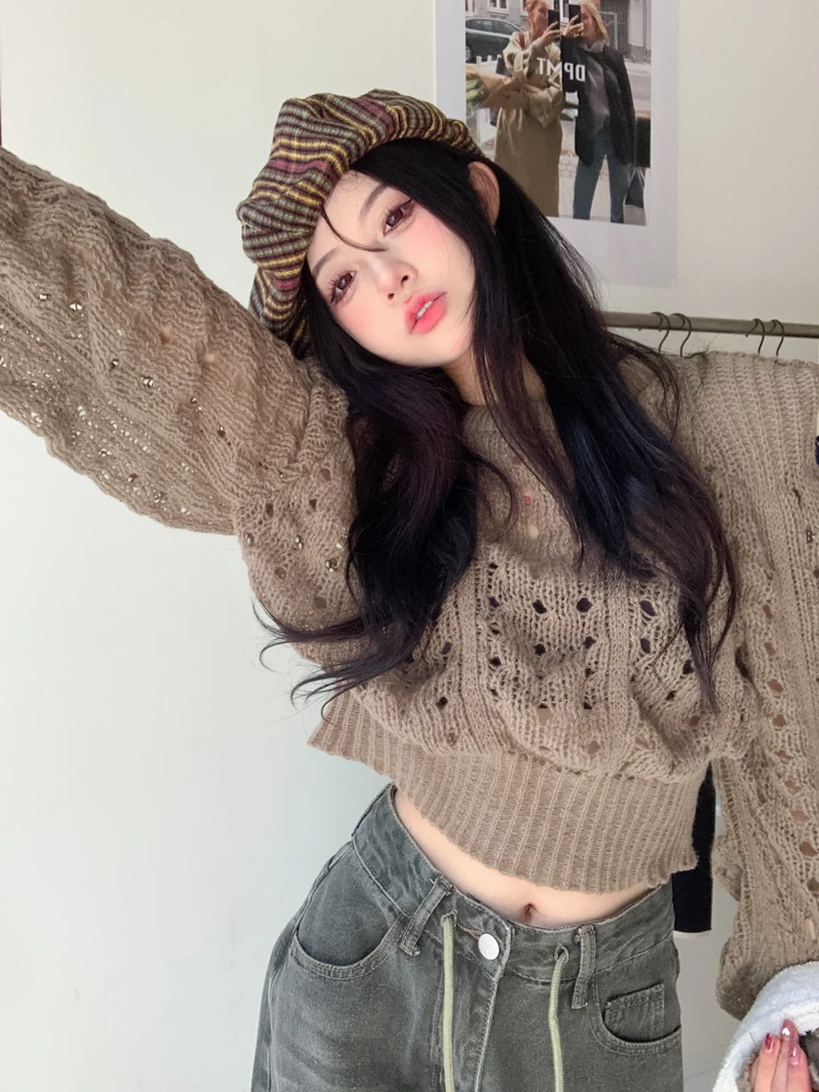 

Женский трикотажный свитер с длинным рукавом, Свободный пуловер с тонкой подушкой на плечах, новинка 2022