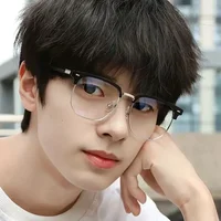 Metal Round Face Near Sight Glasses Male Anti-blue Light Myopia Eyeglasses Half Frame Optical Business Short Sight Eyewear 2