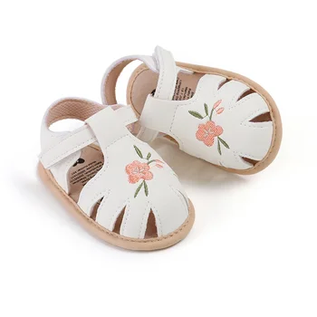 MISOWMNJOY Sandali per bambina in pelle PU antiscivolo con ricamo floreale appartamenti estivi scarpe da culla per bambini primi camminatori prewalker 1