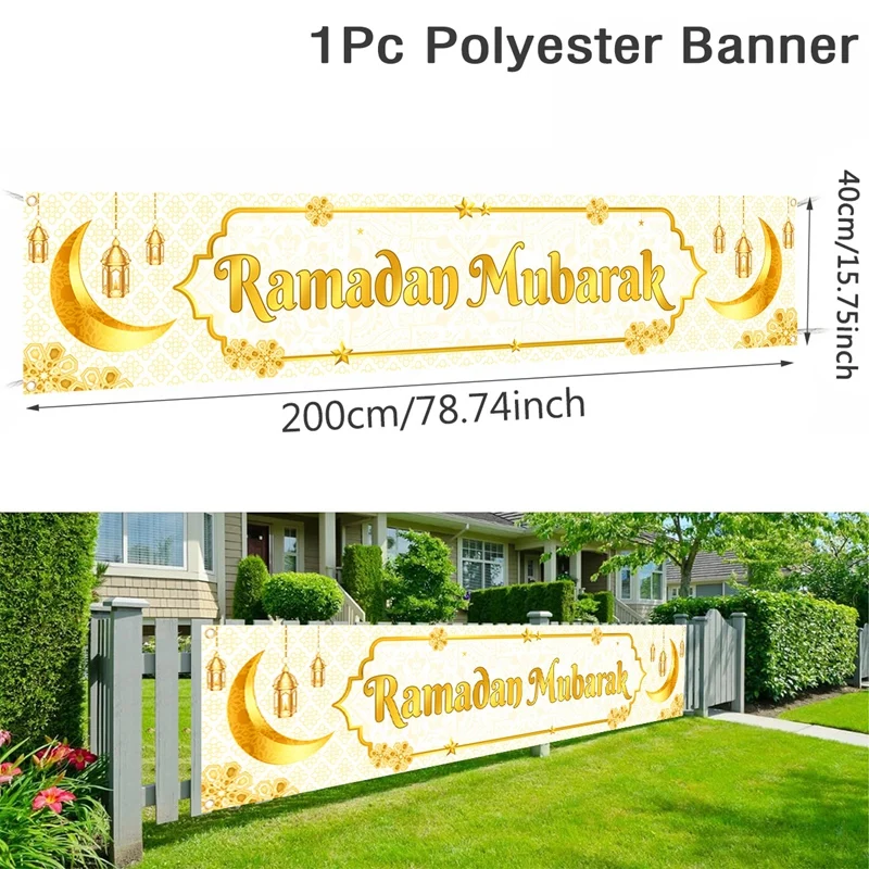 HOWAF Extra Langer Eid Mubarak Banner – Stoffbanner Für Ramadan & Islamische Feste (180x30 Cm)