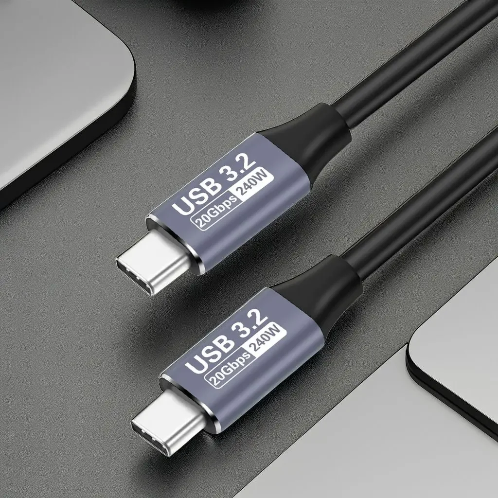 USB 3.2 20Gbps 48V 5A 240W USB C-Type-C 3.2 Gen2 케이블 데이터 전송 USB C SSD 하드 디스크 케이블 4K 60Hz QC 3.0 고속 충전
