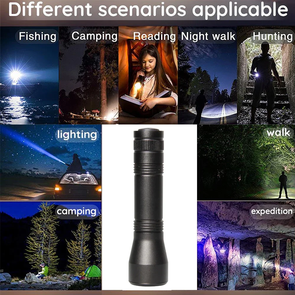 Linterna LED UV de luz blanca, linterna LED con zoom de 395nm, luz ultravioleta, luz negra con batería de 18650 para acampar