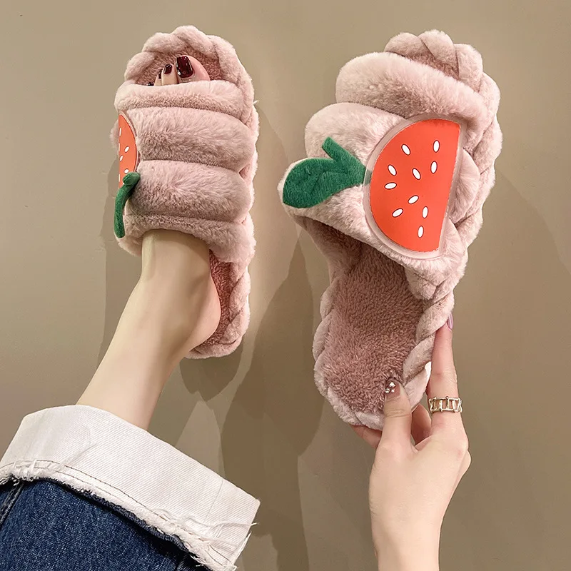 

Тапочки женские плюшевые на толстой подошве, домашние теплые шлепанцы с мультяшным рисунком, Повседневная хлопковая верхняя одежда, осень-зима