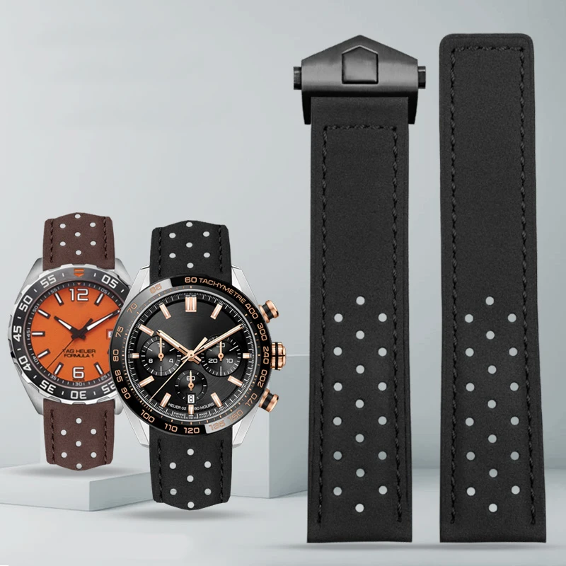 22Mm Cinturino In Vera Pelle Per Tag Heuer Heritage 6 Carrera F1 Cinturino Braccialetto Fibbia Pieghevole Braccialetto Grigio Nero Marrone