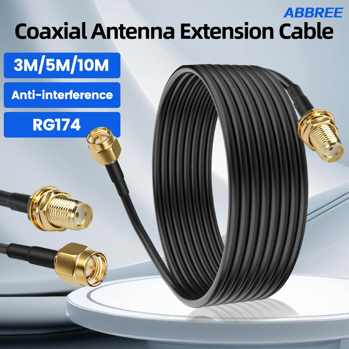 ABBREE SMA 남성-여성 RG174 동축 연장 케이블 3M 5M 10M WiFi 안테나 RF 동축 피그테일 (라우터 네트워크 카드용)
