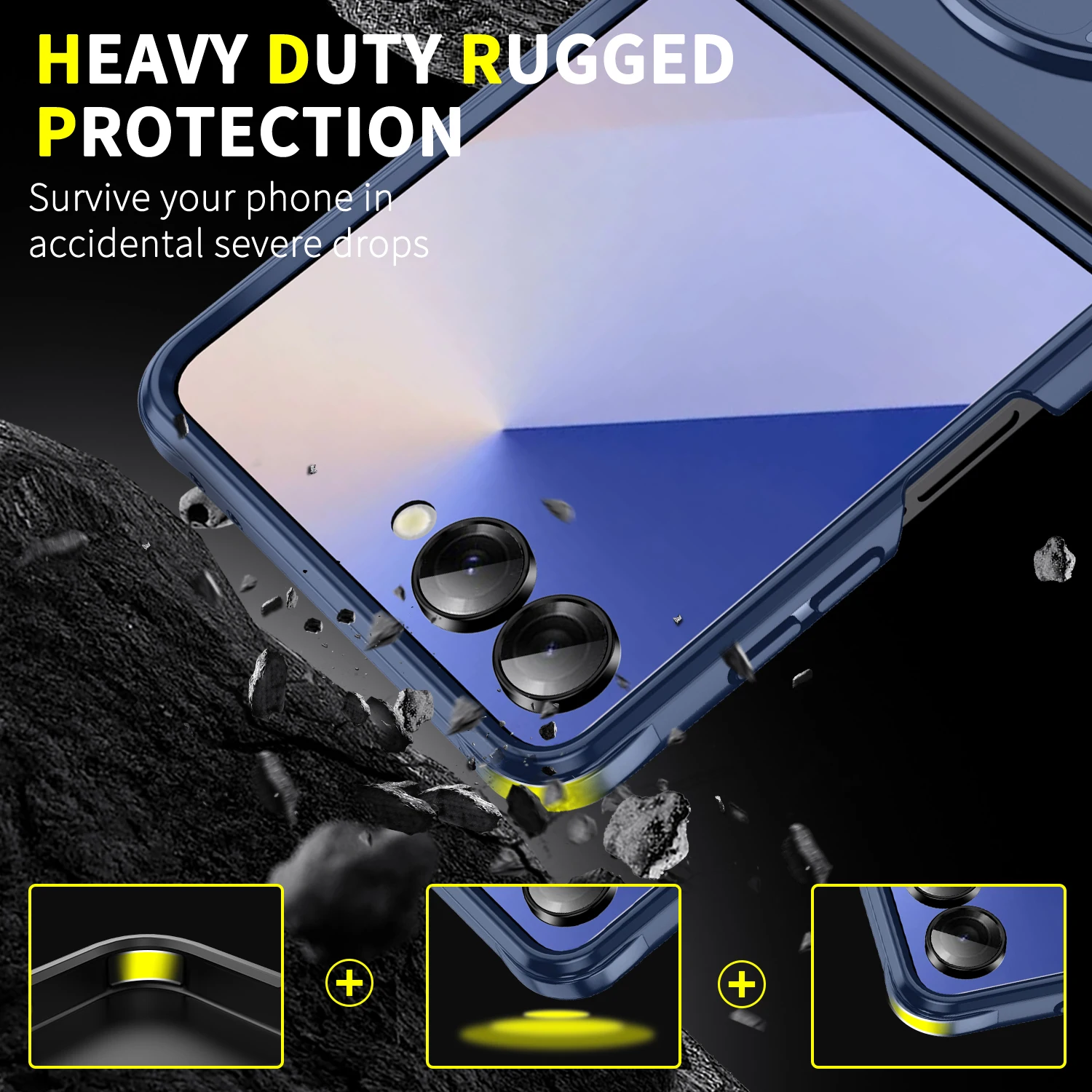 Magnetic Rotating Bracket Phone Case with Sliding Window and Anti-Fall Protection