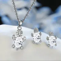 Ensemble collier et boucles d'oreilles plaqué argent pour femme, forme de tortue, diamant en verre multi-documents, luxe léger, style tendance, dames, 3 pièces 2