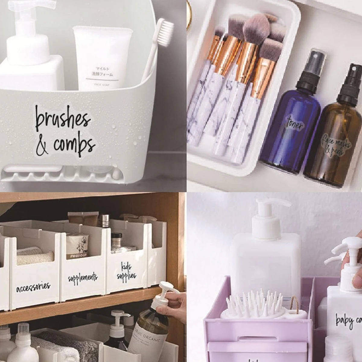 Label Stickers 189PC Cosmetic Label Sticker Black Transparent Bathroom Jar Storage Classify Waterproof Washable Beauty Care Bathroom Tank Label