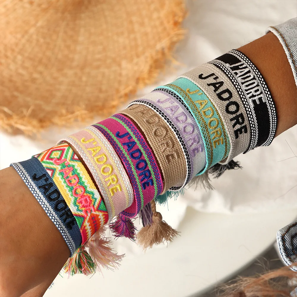Knitted Word Adjustable Bracelets For Women Girls Woven Friendship Wrap