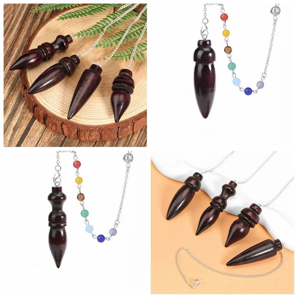 Healing Natural Wooden Pendulum Portable Wooden Amulet Reiki Spiritual Pendulo with Chain Dowsing Reiki Pendulum Pendant