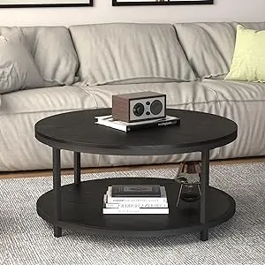 Mesa de centro redonda de 36 pulgadas, superficie superior de madera  rústica y patas de metal resistentes, mesa industrial para sala de estar,  diseño