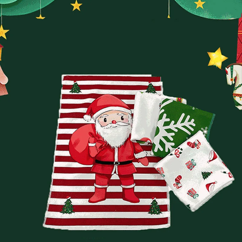 1PC 45*32CM Christmas Towel Soft Cotton Towels Merry Christmas Santa Claus Hand Towels Festive Atmosphere Bathroom Gifts 4