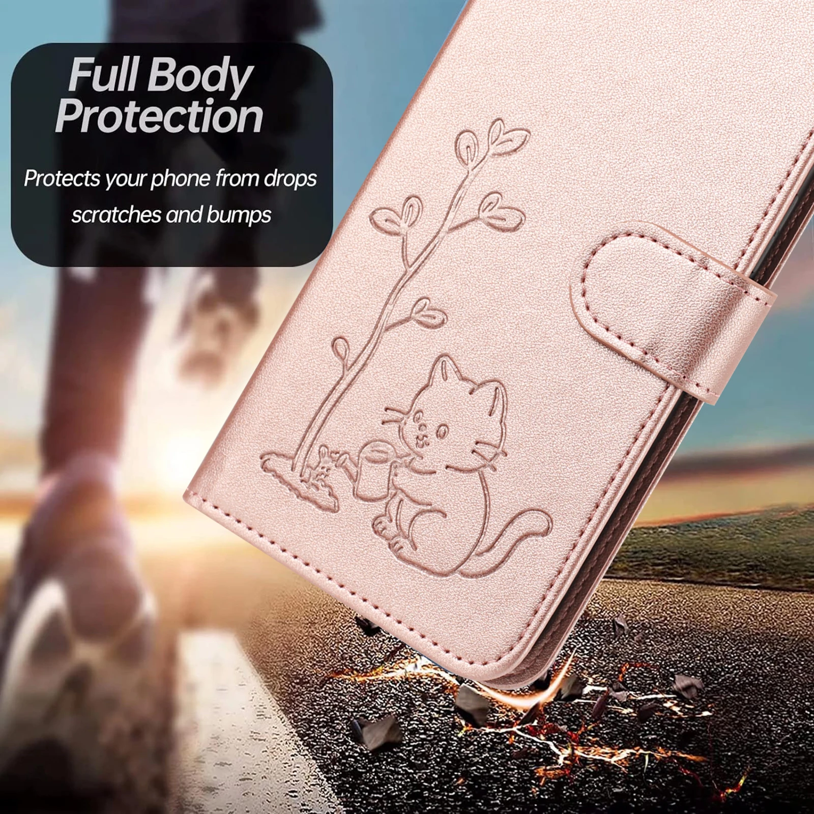 Cartoon Cat Leather Flip Phone Case