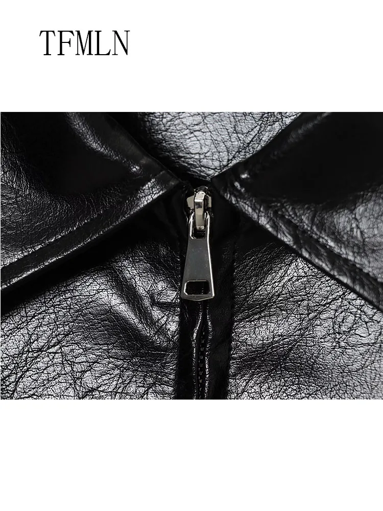 Retro Women Faux Leather Jacket+Skirt Short Sets 2025 New Chic Causal Lapel Pockets Loose Coats Side Zipper Skirt Short Outfits