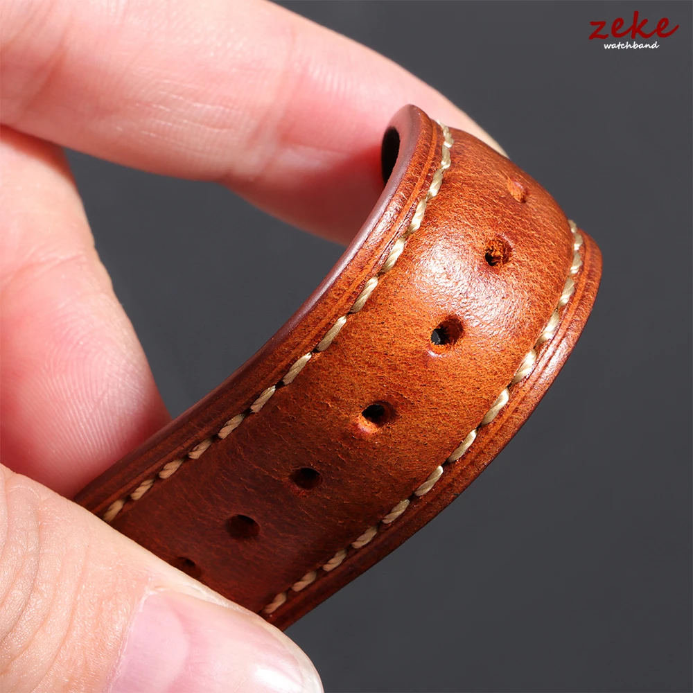 Vintage Brown Oil Wax Leather Watch Strap with Pin Buckle - Head Layer Cowhide
