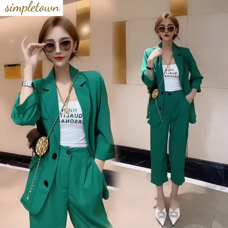 Fashion Casual Women's Set 2023 Spring and Summer New Thin Suit Jacket High Waisted Straight Leg Pants Two-piece Set straight jeans slit high waist jeans new straight stretch loose and thin all match nine point pants jeans woman mom jeans