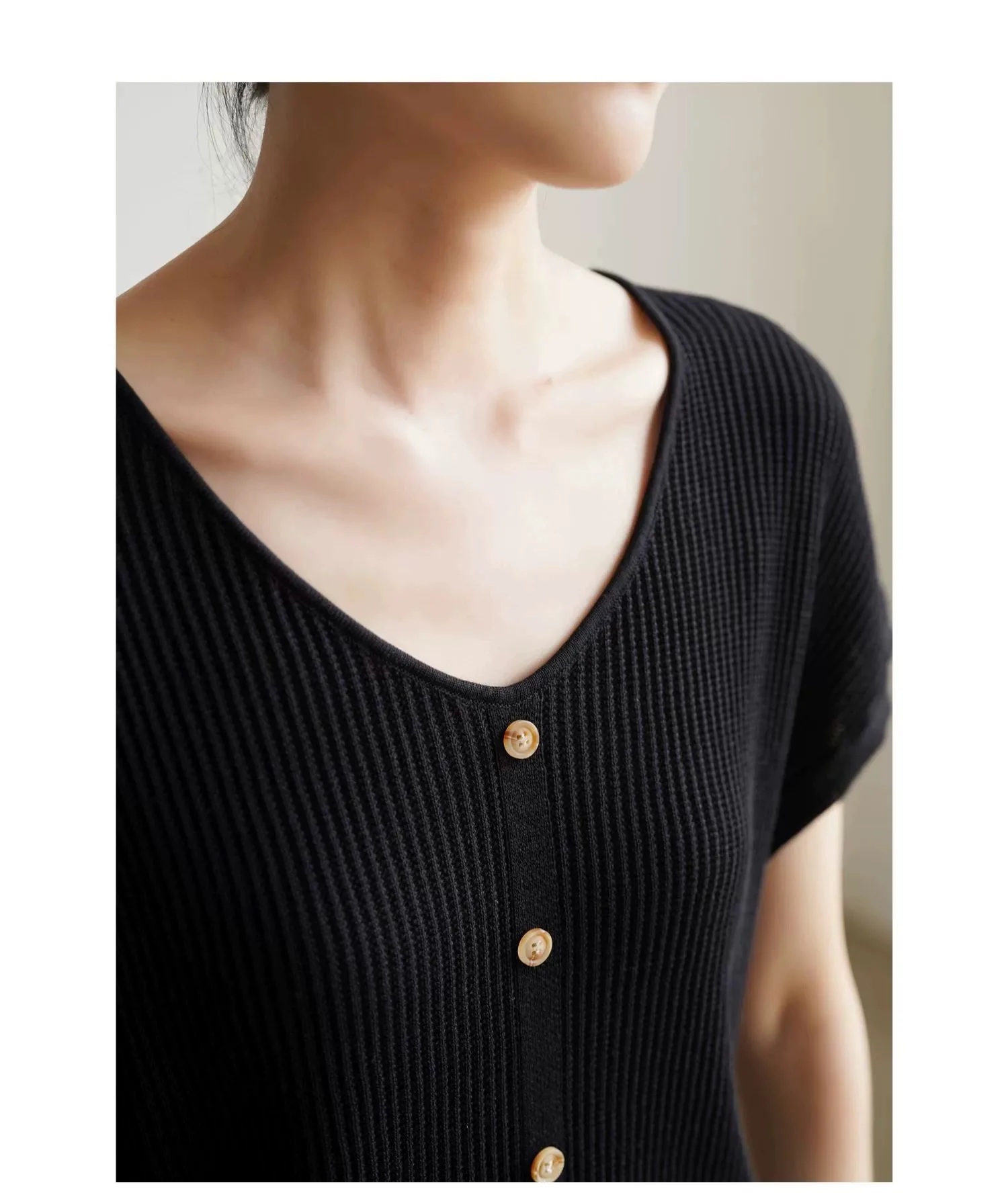 Senior sense of temperament V-neck ice silk knitwear women's summer casual loose short sleeve mulberry silk T-shirt slimming top