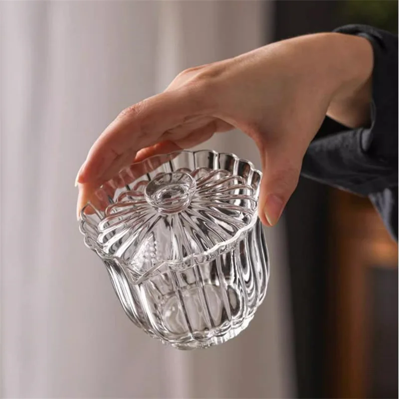 200ml Stripe Glass Gaiwan High Borosilicate Glass Tea Cup Puer Tea Bowl Chawan Soup Tureen Chahai Kung Fu Set Accessorie