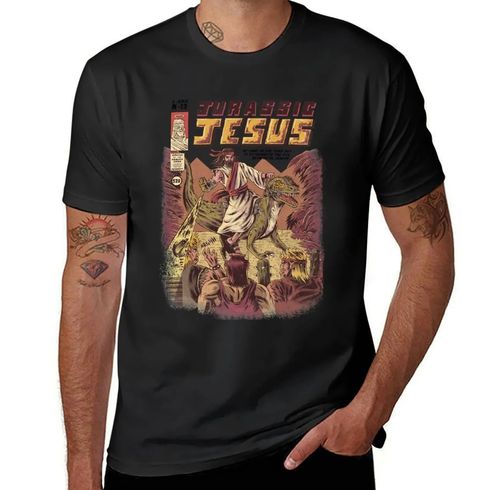 

JURASSIC JESUS T-Shirt customs Aesthetic clothing Short sleeve tee funny t shirts for men