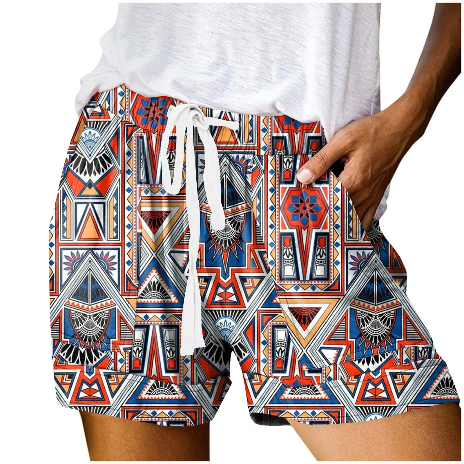 

Ladies Casual Drawstring Shorts Summer Printed Loose Fit Short Pants Elastic Waist Lounge Bottoms Pantalones Cortos De Mujer