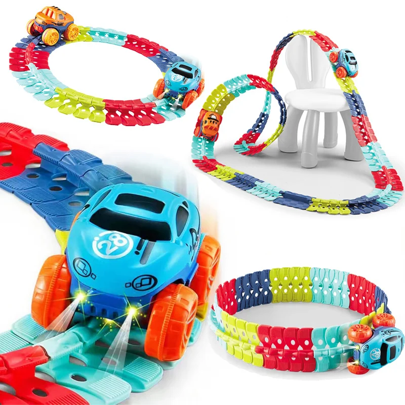

DIY Assembled Race Track Toy Zero Gravity Flip Changeable Flexible Racing Track Electric Rail Car Railway Toys for Children