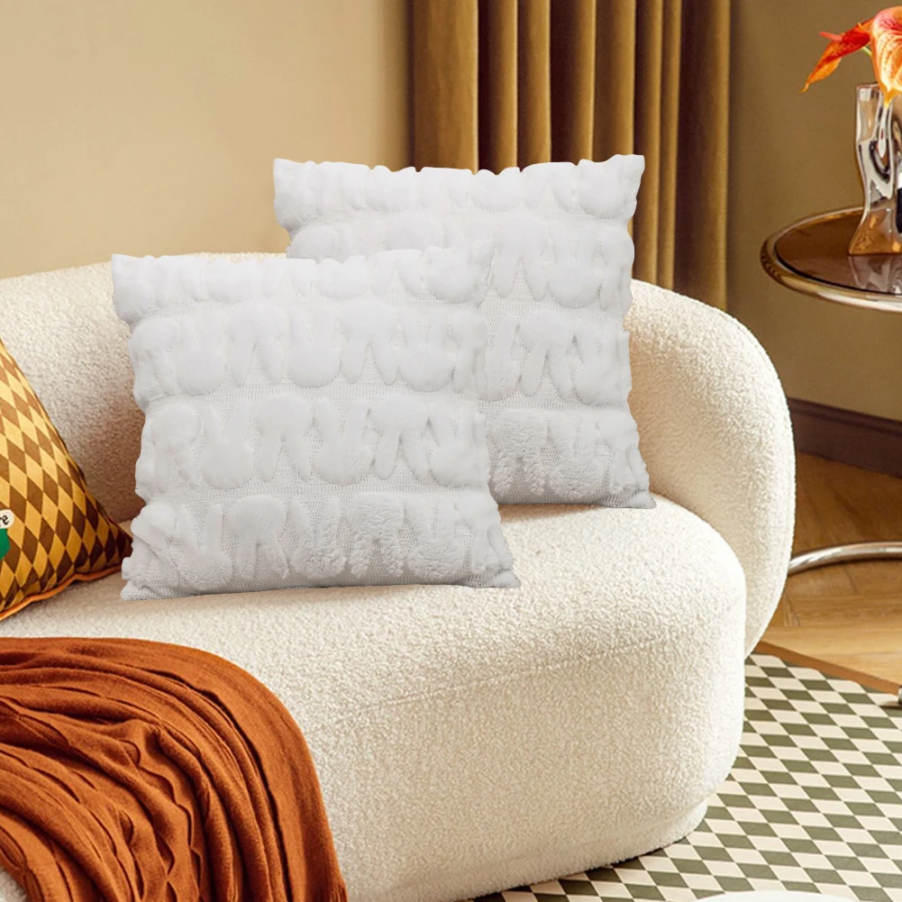 Easter Bunny Soft Cushion Case 45x45cm Plush Rabbit Jacquard Pillowcase Bunny Faux Fur Pillow Case for Living Room Bedroom