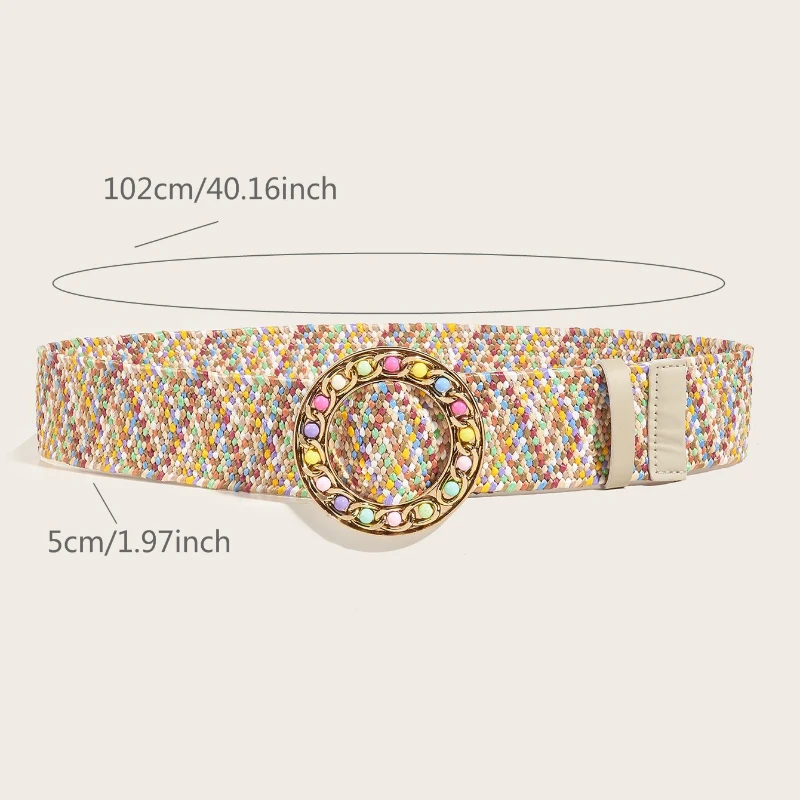 

Summer Colorful Elastic Belt for Women Matching Dress Candy Color Tie Round Buckle Pp Grass Retraction Waist Belt Boho Chic